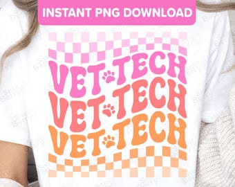 Vet Tech Veterinarian PNG Digital Download - Cute Retro Pink Orange Aesthetic Dog Paw Print Design -Veterinary Medicine Animal Lover PNG