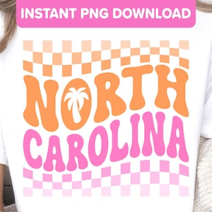 Diseño PNG de Carolina del Norte: linda transferencia de sublimación, vacaciones de verano retro en la playa, Carolina del Norte, Outer Banks, Raleigh, Charlotte, Asheville, Greensboro, PNG