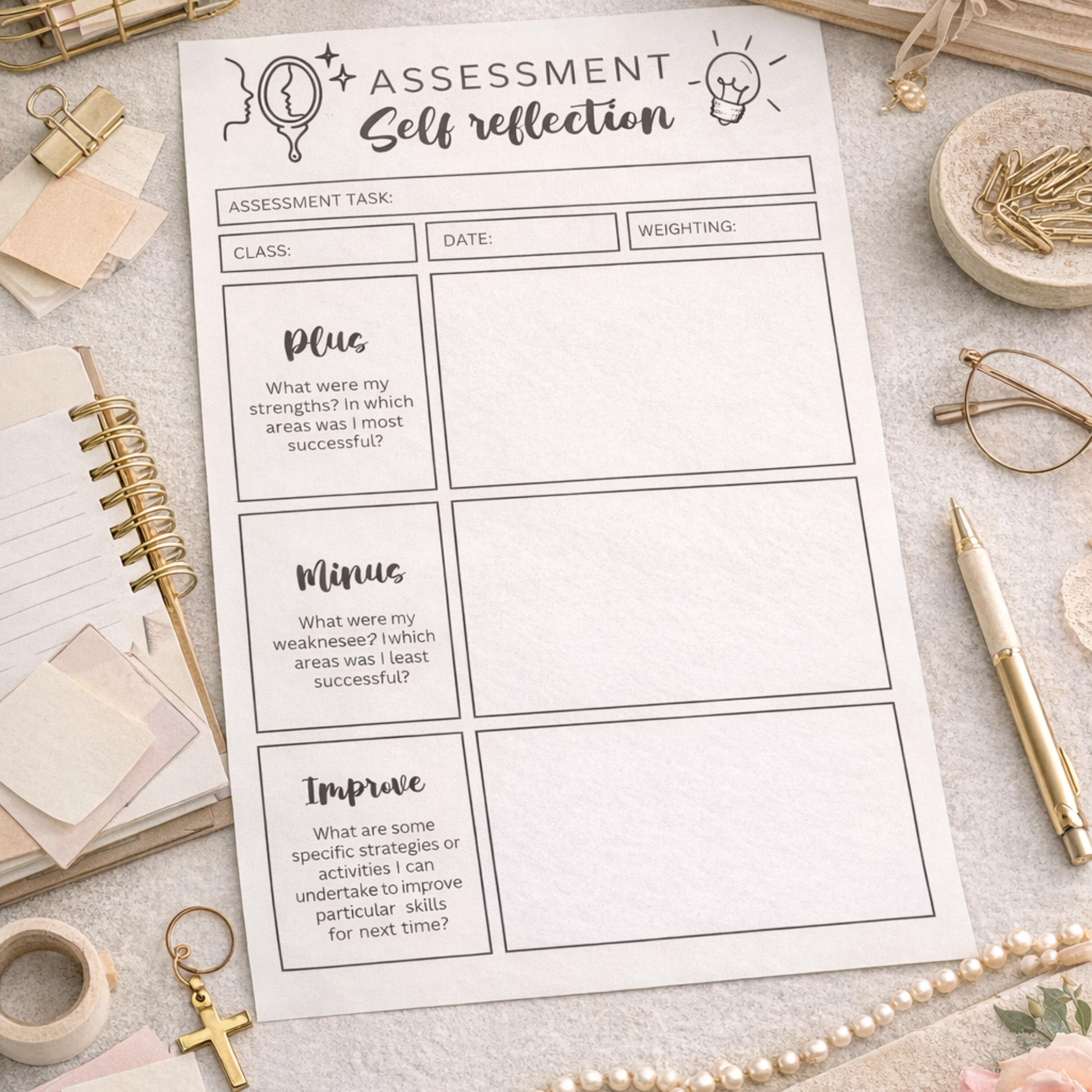 Self Reflection Worksheet Printable Assessment Reflection Sheet Student ...