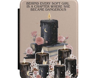 Funda para Kindle Soft Girl Gothic Candle / Funda para Kindle Acotar con diseño de velas negras, rosas y luna.