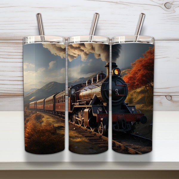 Classic Train 20 oz Skinny Tumbler Sublimation Design #3, Straight and Tapered Tumbler Wrap, Instant PNG Digital Download