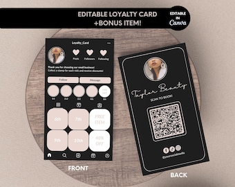 Tarjeta de presentación de fidelidad, plantilla de Canva de tarjeta de fidelidad editable para pequeñas empresas, tarjeta de fidelidad de clientes de Instagram, tarjeta perforada para empresas de IG