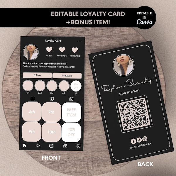 Loyalty Business Card, Editable Loyalty Card Canva Template for Small Business, Instagram Client Loyalty Card, IG Business Punch Card