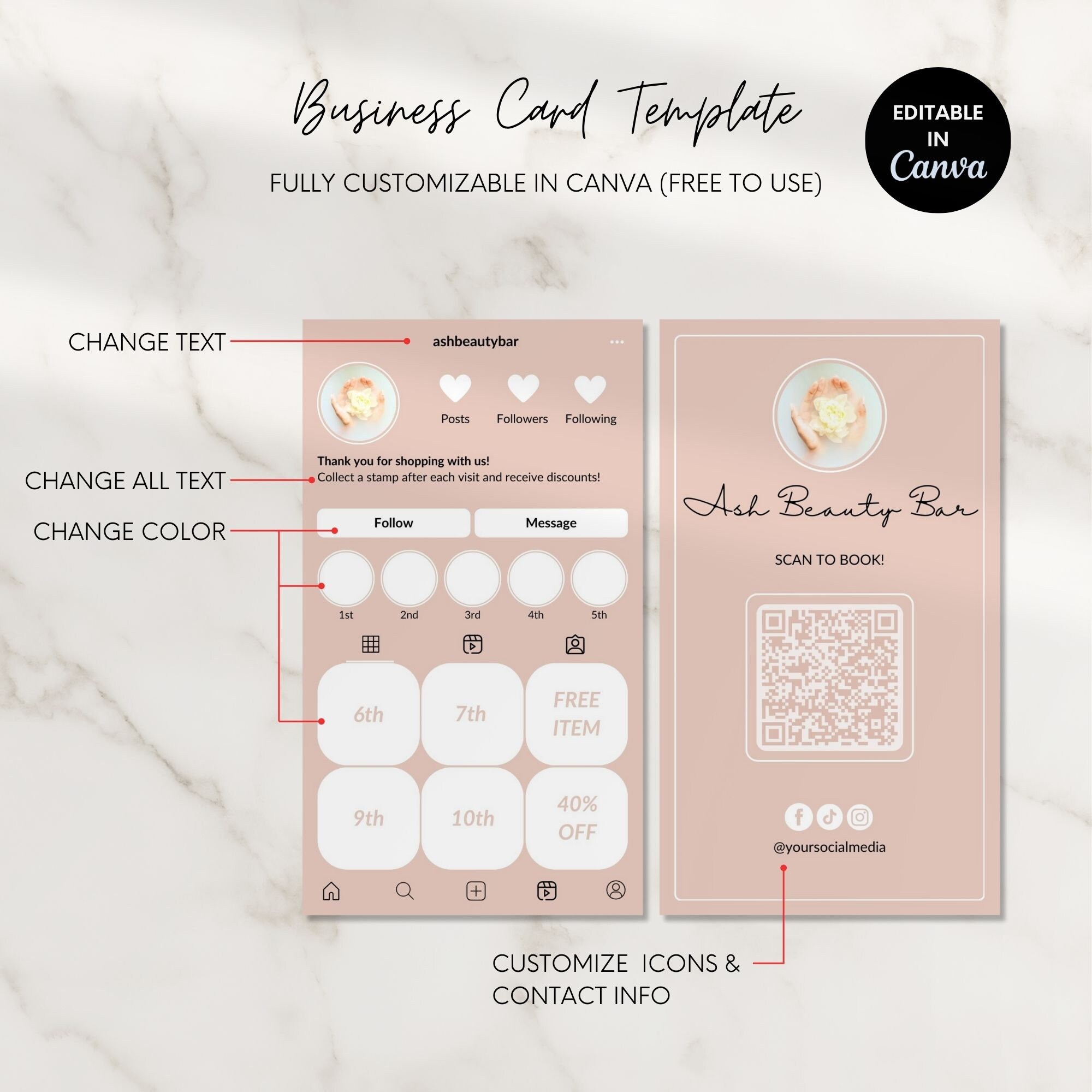 Loyalty Business Card, Editable Loyalty Card Canva Template for Small ...