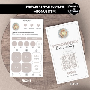 Cartão de visita de fidelidade, modelo de cartão de fidelidade editável para pequenas empresas, cartão de fidelidade Rosegold Instagram, cartão perfurado de negócios IG - Reso