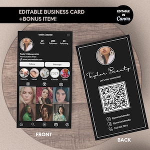Instagram Business Card, Editable Business Card Template, Canva Business Card, QR Code Business Card, IG Business Card Design, DYI Business