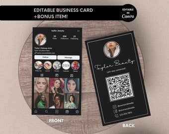 Instagram Business Card, Editable Business Card Template, Canva Business Card, QR Code Business Card, IG Business Card Design, DYI Business