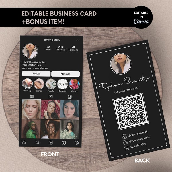 Instagram Business Card, Editable Business Card Template, Canva Business Card, QR Code Business Card, IG Business Card Design, DYI Business