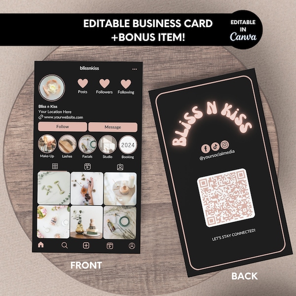 Instagram Business Card, Editable Business Card Template for Business Owners, Retro Canva Business Card,  IG Business Card Canva Template