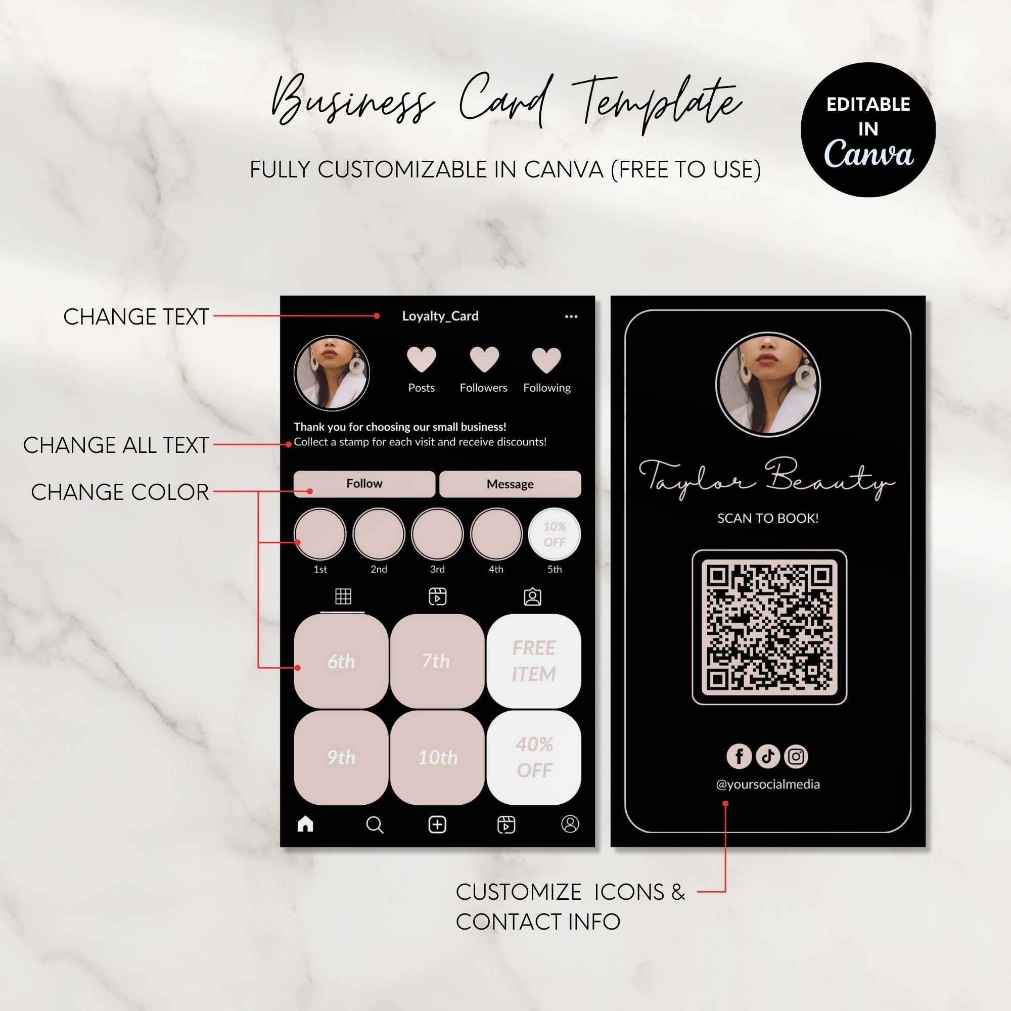 Loyalty Business Card, Editable Loyalty Card Canva Template for Small ...