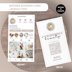 Cartão de visita do Instagram, modelo de cartão de visita editável para proprietários de empresas, cartão de visita Rosegold Canva, modelo de cartão de visita IG - Reso