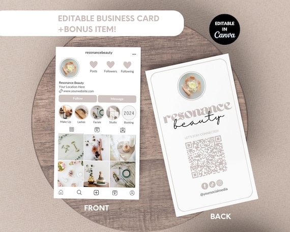 Instagram Business Card, Editable Business Card Template for Business Owners, Rosegold Canva Business Card, IG Business Card Template - Reso