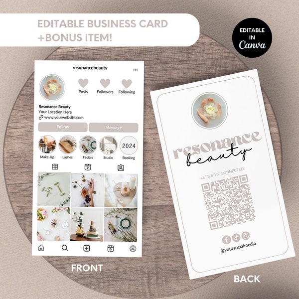 Carte de visite Instagram, modèle de carte de visite modifiable pour les propriétaires d'entreprise, carte de visite rose gold canva, modèle de carte de visite IG - Reso