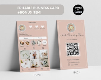 Instagram Business Card, Editable Business Card Template for Business Owners, Pink Canva Business Card,  IG Business Card Canva Template