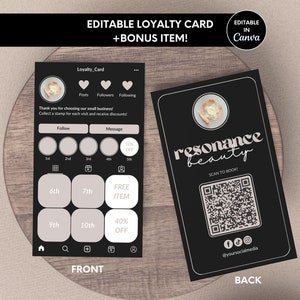 Cartão de visita de fidelidade, modelo de cartão de fidelidade editável Canva para pequenas empresas, cartão de fidelidade de cliente do Instagram, cartão perfurado de negócios IG - Reso