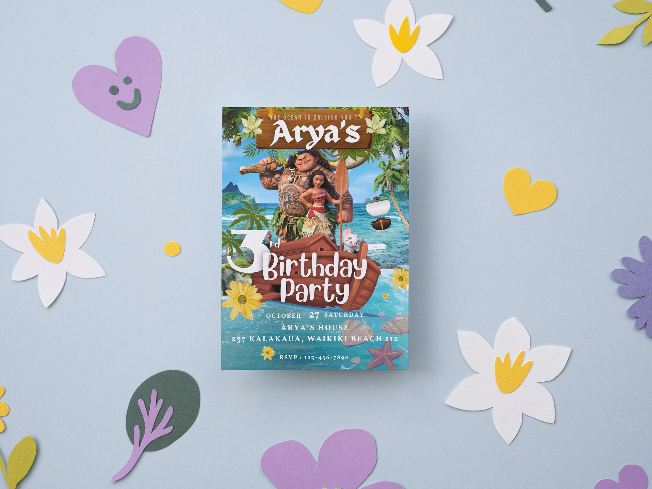 Editable Moana Birthday Invitation Template, Disney Princess Moana ...