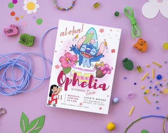 Editable Stitch Birthday Invitation Template, Stitch Invite, Stitch Party Invite, Stitch Girls Birthday Invitation, Kids Party, Canva Lilo