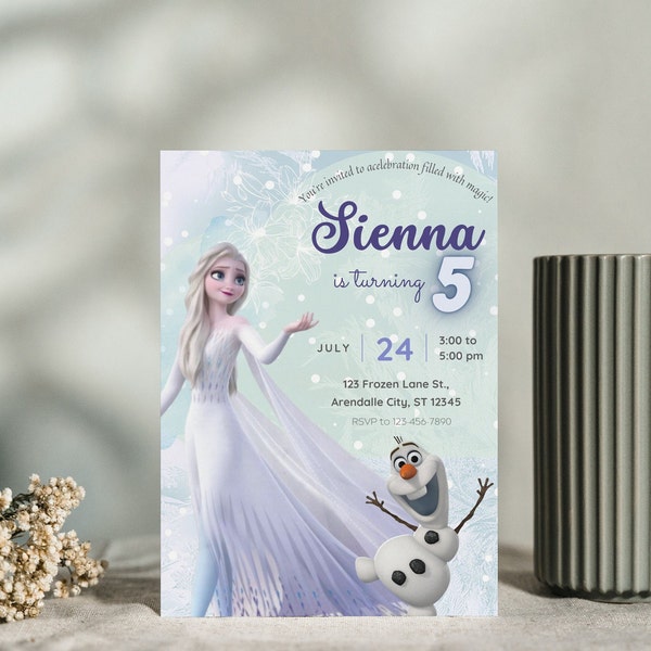 Editierbare Frozen-Geburtstagseinladungsvorlage, Prinzessin Elsa Girl Evite, Sofort-Download, digitale Geburtstagsparty-Einladung für Mädchen, druckbar