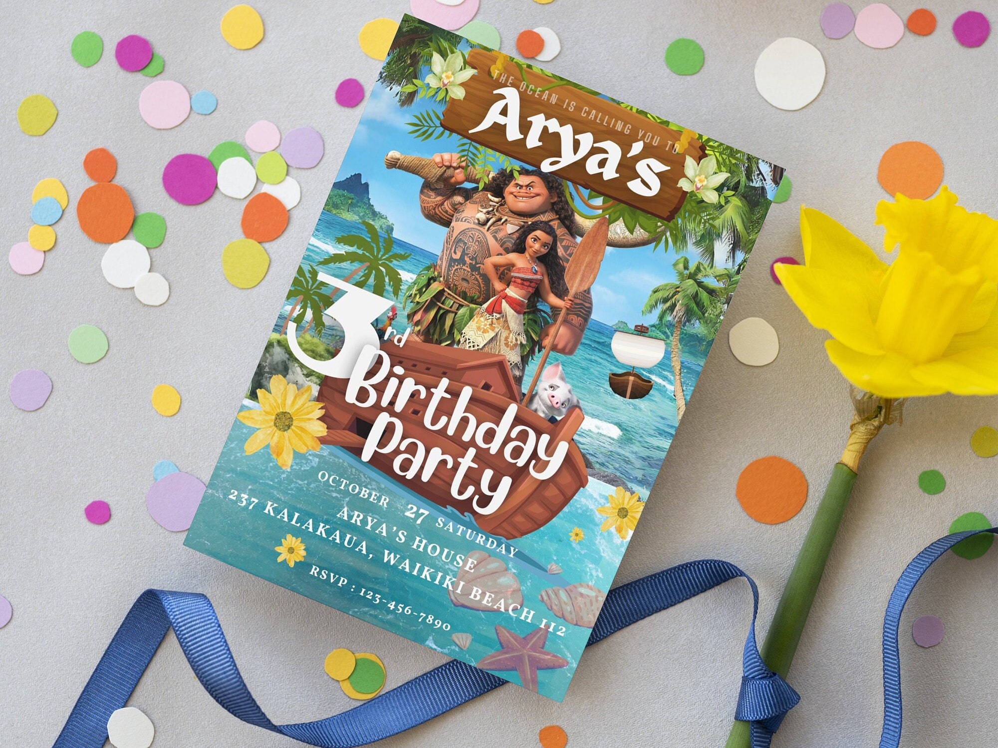 Editable Moana Birthday Invitation Template, Disney Princess Moana ...