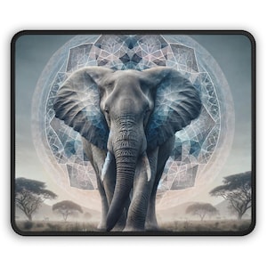 Majestic Elephant Gaming Mouse Pad by Kaleidoscope Artisan – A Symbol of Strength and Wisdom