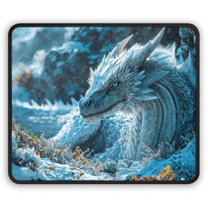 Glacial Guardian Gaming Mouse Pad by Kaleidoscope Artisan - Dragon of Ice and Snow