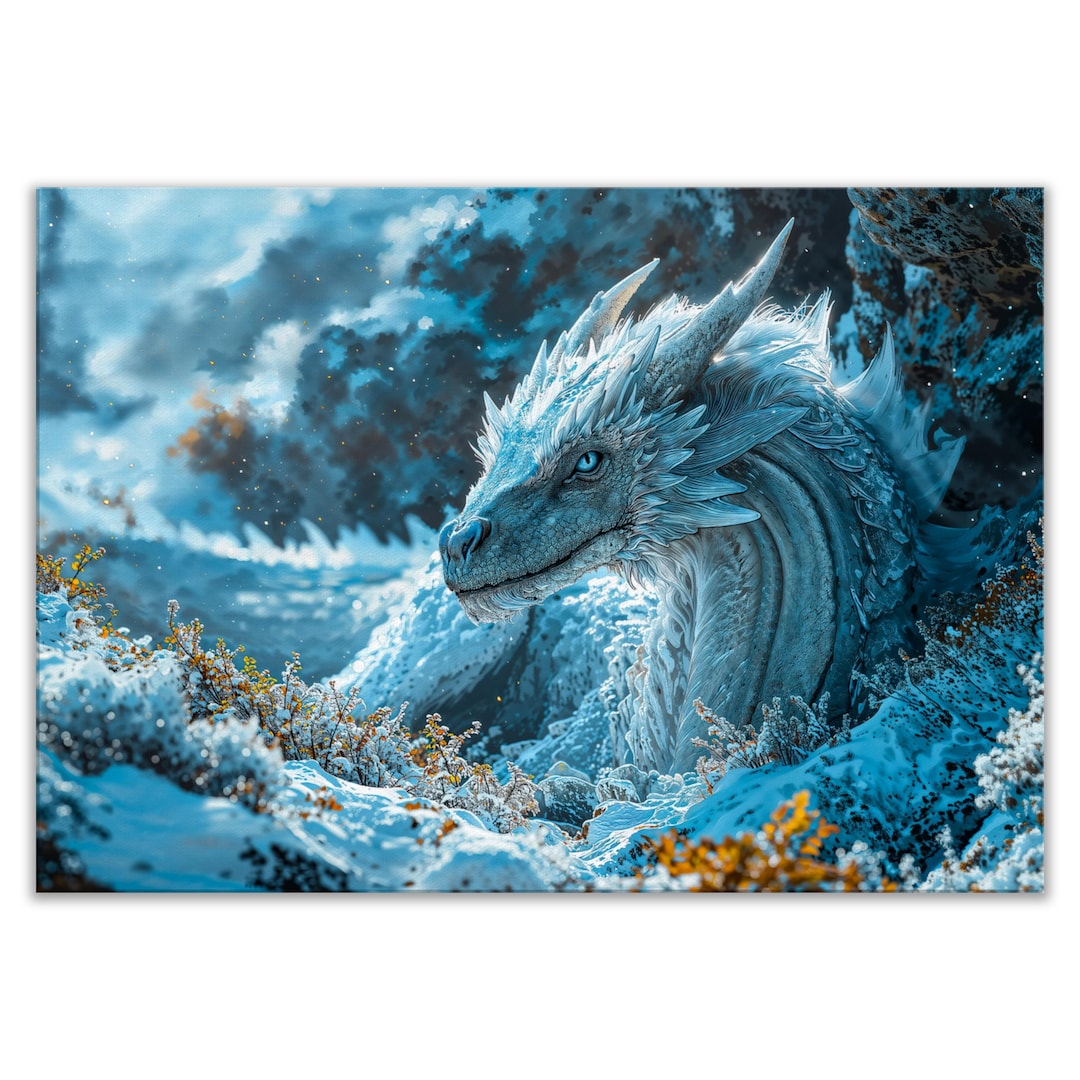 Glacial Guardian Canvas Wall Art by Kaleidoscope Artisan – Dragon
