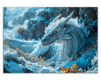 Glacial Guardian Canvas Wall Art by Kaleidoscope Artisan – Dragon of Ice and Snow