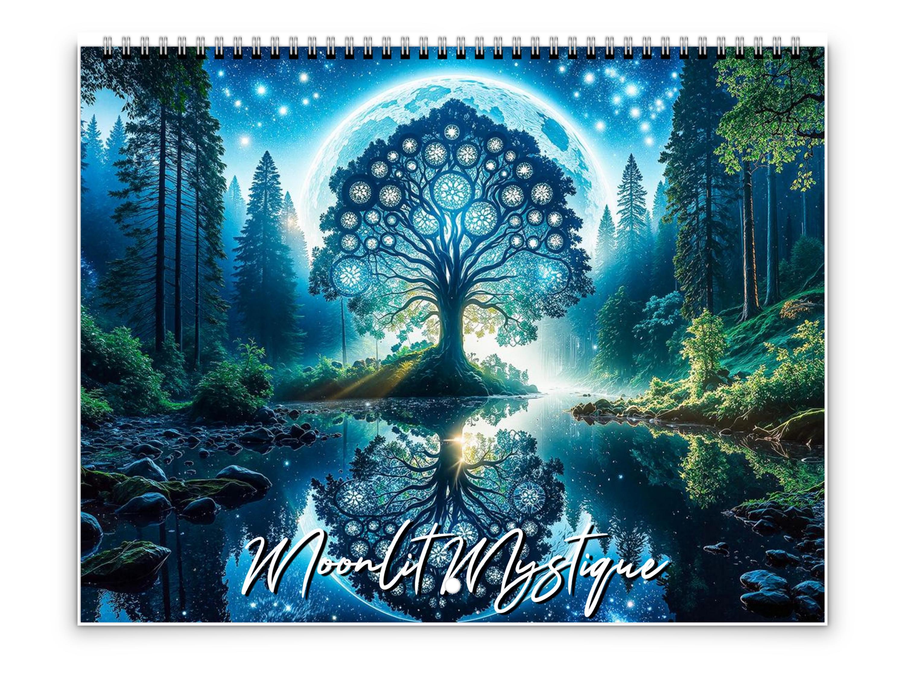 Calendario de pared Moonlit Mystique 2026 de Kaleidoscope Artisan: paisajes nocturnos encantadores con festividades