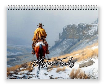 2027 Western Trails Wall Calendar by Kaleidoscope Artisan - Captivating Cowboy Landscapes with Holidays
