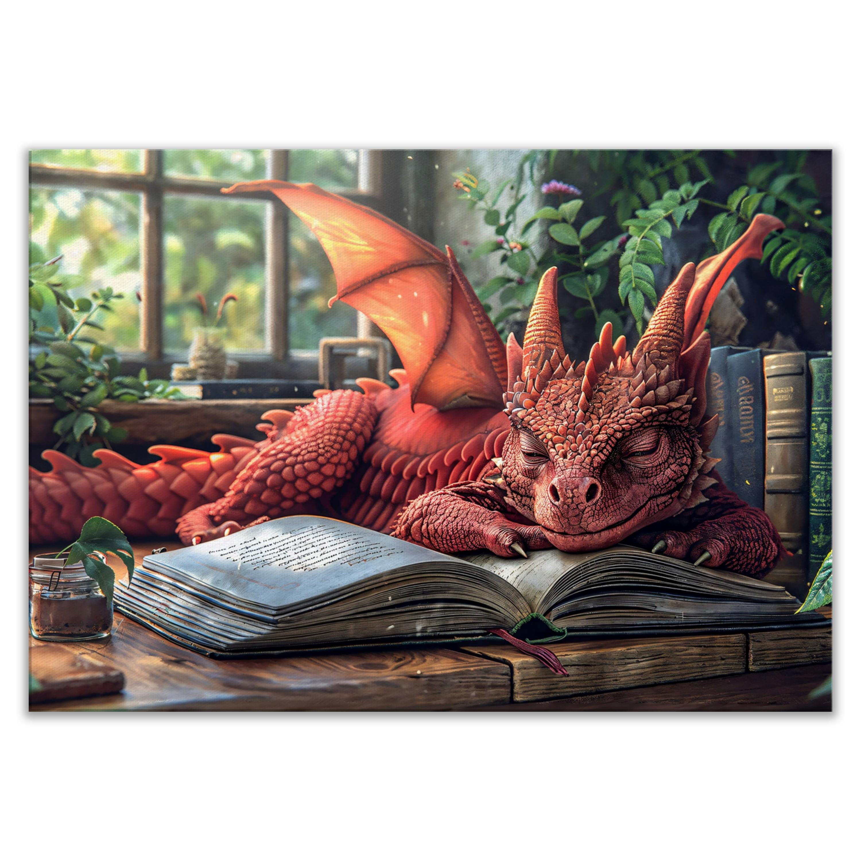 Scholarly Guardian Canvas Wall Art by Kaleidoscope Artisan – Dragon Books and Timeless Tales