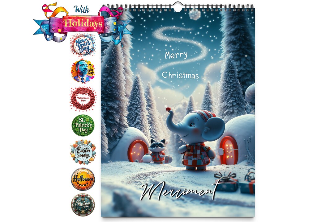 2025 Merriment Wall Calendar by Kaleidoscope Artisan Whimsical Winter Wonderland With Holidays