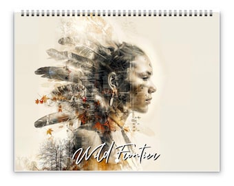 Calendario de pared Wild Frontier 2026 de Kaleidoscope Artisan: Belleza indómita con festividades