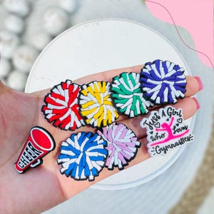 Cheer charms, pom pom charms,shoe charms, cute charms, girly charms, gifts for her,  cheerleader gifts, cheer team