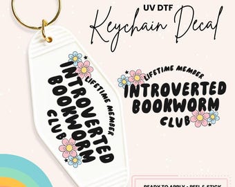 Retro Motel Keychain UV DTF Sticker: Introverted Bookworm Club