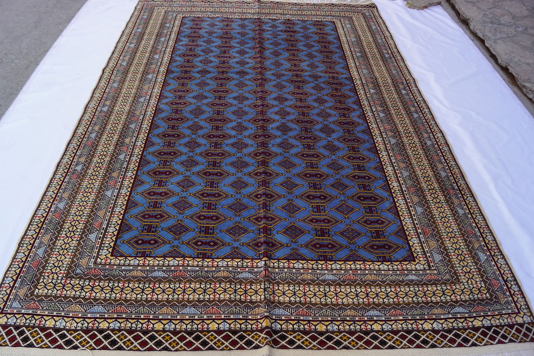 66x9'6 Navy Blue Afghan Zaher Shahi Rug Turkmen Oriental Etsy