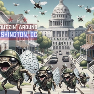 CARTE POSTALE DRLE Washington DC Invasion des cigales 2024 sur la colline de la capitale 5,5 x 4,24 pouces
