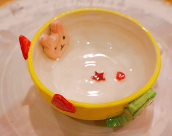 Adorable Cartoon Kids Ceramic Bowl - Hand-painted Children's Dinnerware