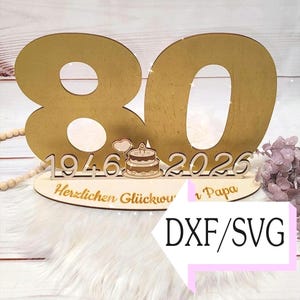 Laser file for 80th birthday 2026, DXF + SVG file, for laser cutting, template, digital download, gift idea, guest book, personalized