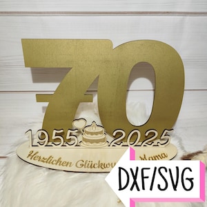 Standee del 70° compleanno 2025, file DXF + SVG, per taglio laser, modello, download digitale, idea regalo, libro degli ospiti, personalizzato