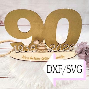 Laser file for 90th birthday 2026, DXF + SVG file, for laser cutting, template, digital download, gift idea, guest book, personalized