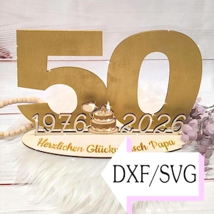 Laser file for 50th birthday 2026, DXF + SVG file, for laser cutting, template, digital download, gift idea, guest book, personalized