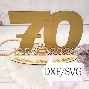 Laser file for 70th birthday 2026, DXF + SVG file, for laser cutting, template, digital download, gift idea, guest book, personalized