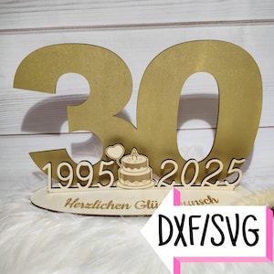30e verjaardag 2025 Standee, DXF + SVG-bestand, voor lasercut, sjabloon, digitale download, cadeau-idee, gastenboek, gepersonaliseerd 2025