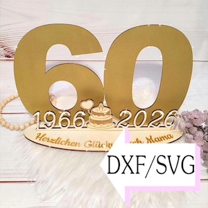 Laser file for 60th birthday 2026, DXF + SVG file, for laser cutting, template, digital download, gift idea, guest book, personalized