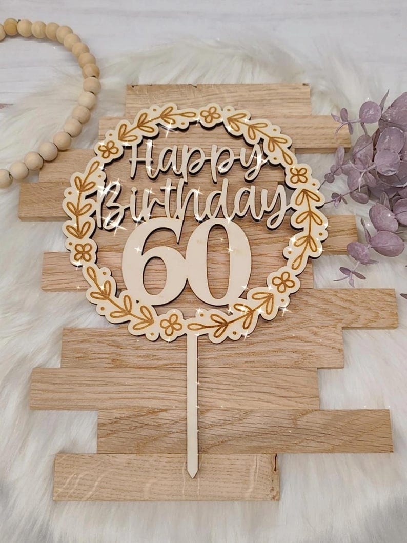 Laser file cake topper birthday, SVG/DXF, 60th birthday, laser file, download, digital cake topper, laser cut, digital file image 2