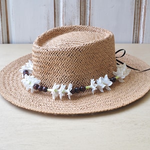 White Jasmine Lei for hat ,Clay flower Lei, Hawaiian  Lei ,Jasmine car lei, party favors,Bag Charm , hula accessories