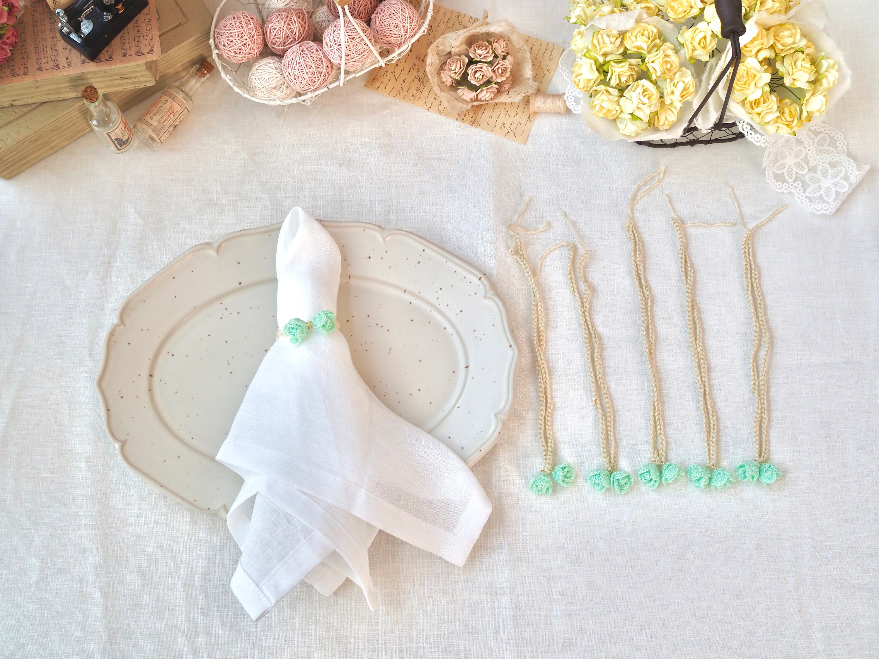Vintage Handmade Ecru Ivory Beige Hand Crochet Napkin Rings Set of 8 Crochet Napkins Set - Etsy main image 2