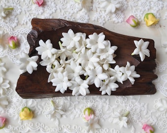 50 mini  White Jasmine Pikake Clay Flowers, Jewelry & Lei Making
