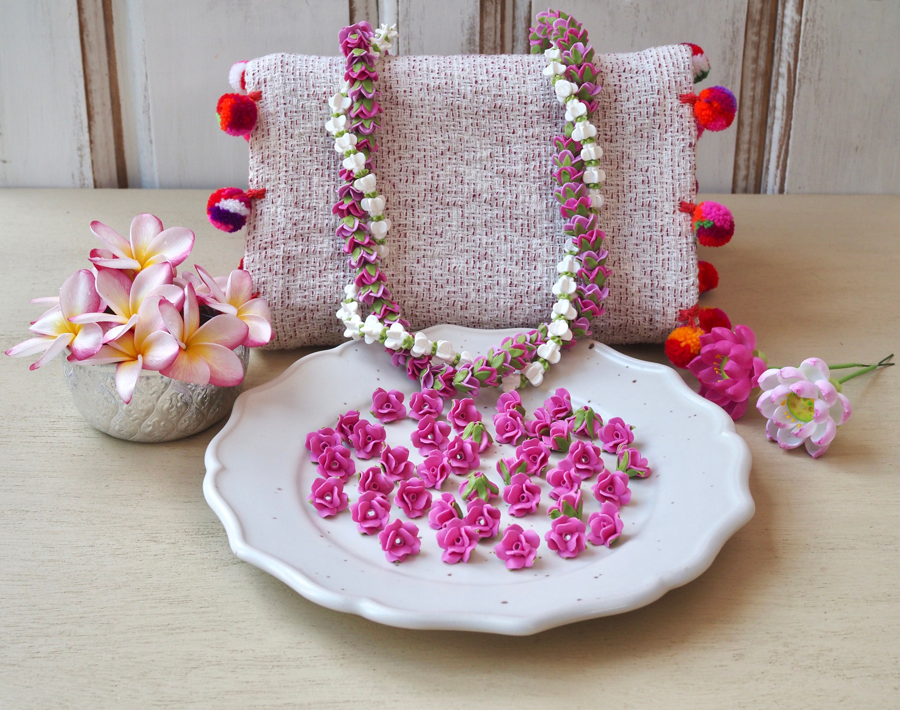 Rose Clay 50 Pcs Pink Rose Rose Bead Clay Flower Rose Bud For