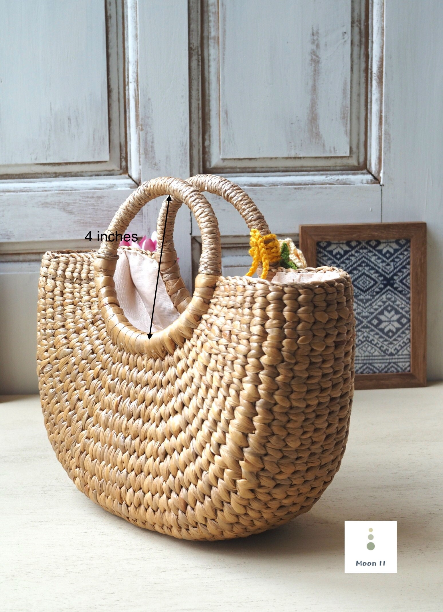 Water Hyacinth Beach Handbag summer Bag With Calla Lily Bookmarks straw ...